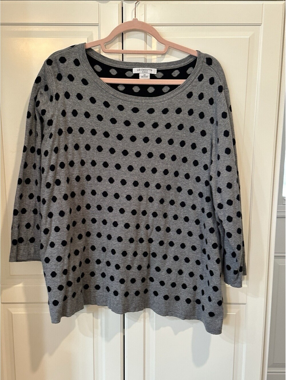 Liz Claiborne Women's Gray and Black Crewneck Polka Dot Sweater Size 2X